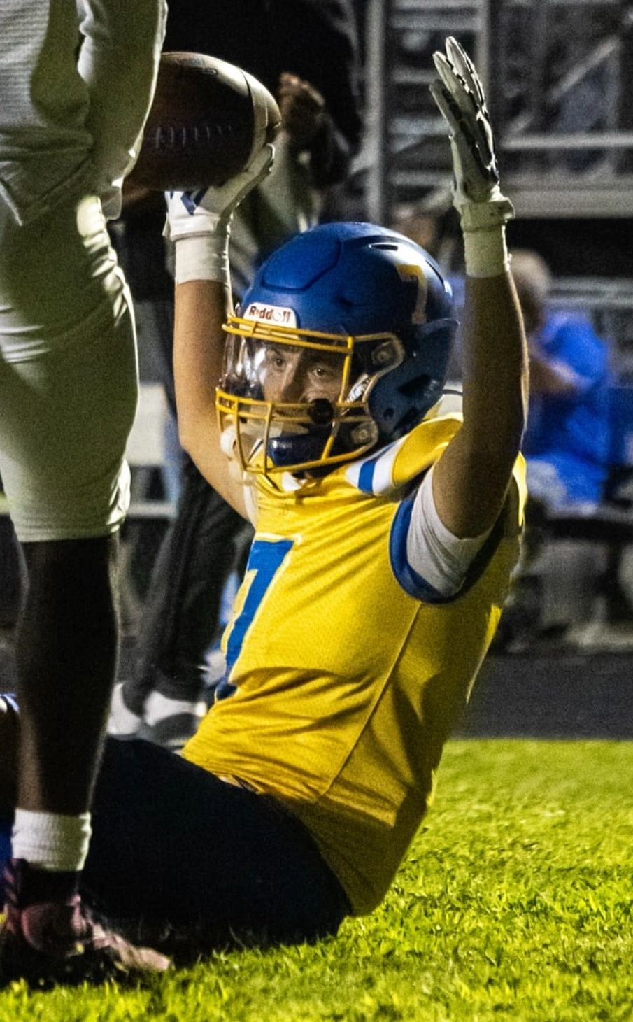 Dylan Kiser #7 celebrating a touchdown in his East Wake Warriors senior season